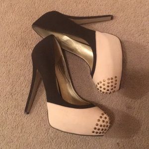 Cream Brown suede heels shoe dazzle